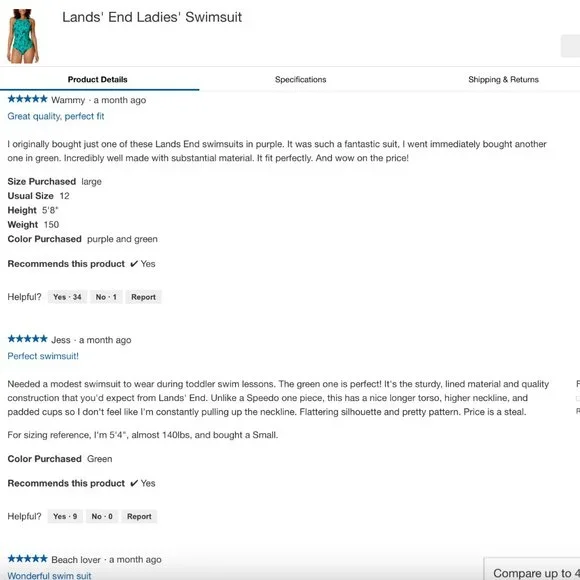 🌸 NWT Lands' End Swimsuit in Emerald Palm Foliage (SIZE M) - Picture 9 of 12